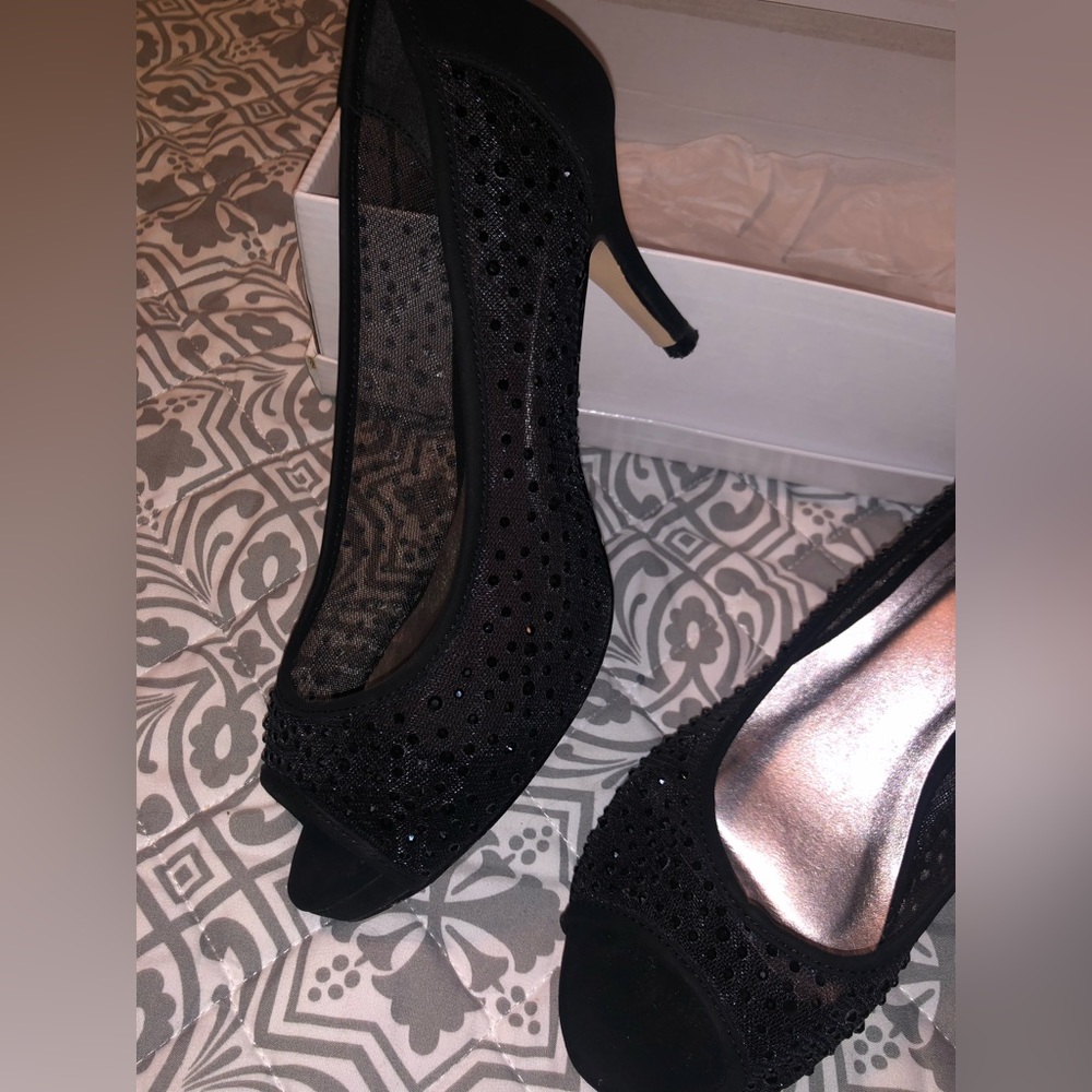 Black K&M Peep Toe Pumps with slight platform sole. Size 10